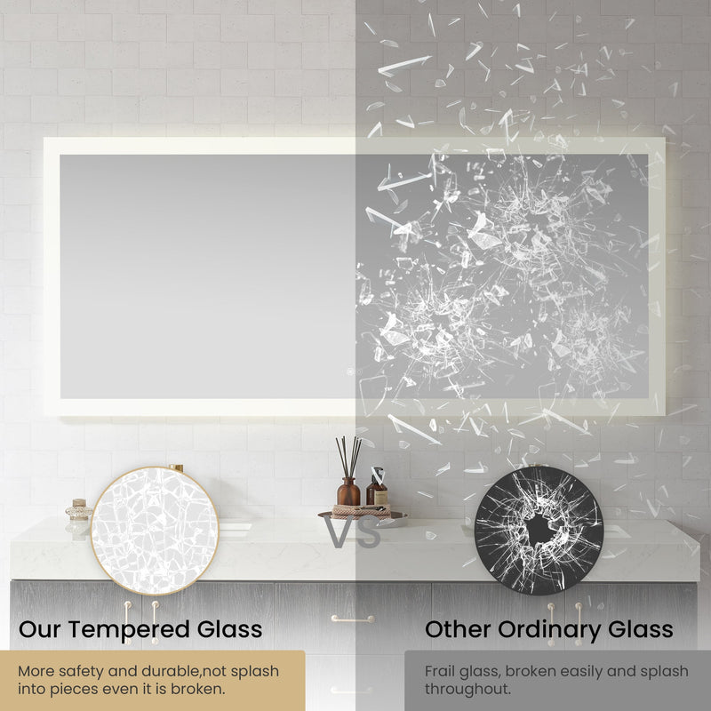 Vinnova 803772R-LED-ACBeijing 72" W x 32" H Rectangular Acrylic Frameless LED Wall Mount Bathroom Vanity Mirror