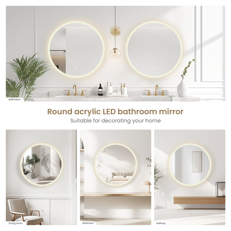 Vinnova 803832C-LED-AC Moscow 32" W x 32" H Circular Aluminum Frameless LED Wall Mount Bathroom Vanity Mirror