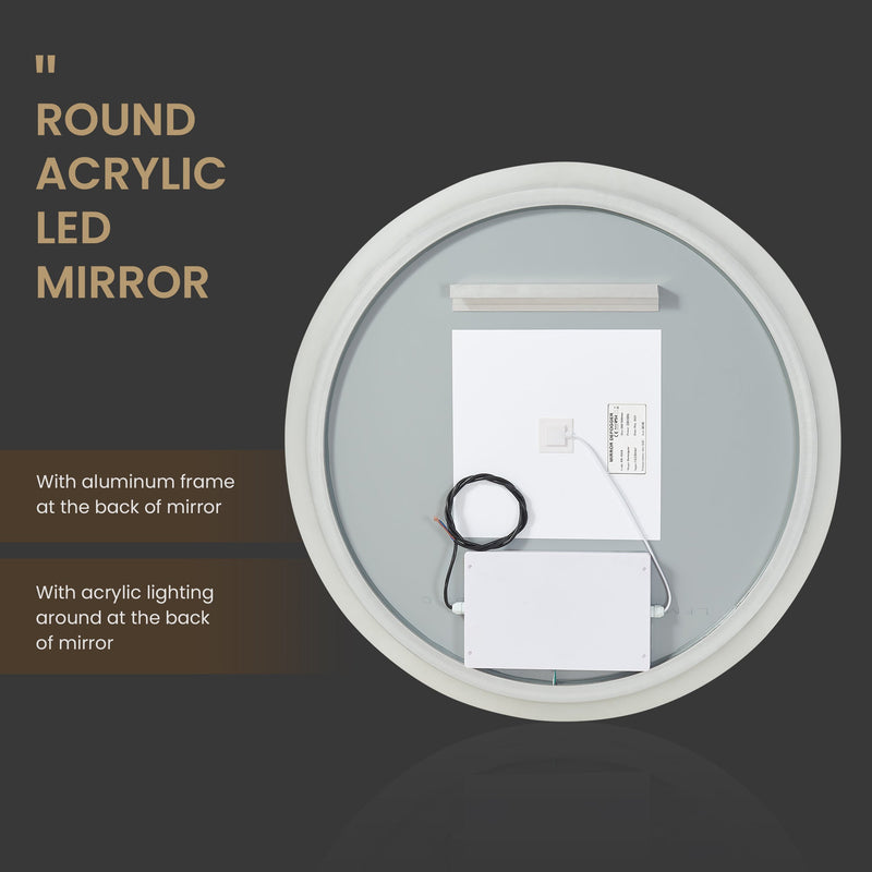 Vinnova 803832C-LED-AC Moscow 32" W x 32" H Circular Aluminum Frameless LED Wall Mount Bathroom Vanity Mirror