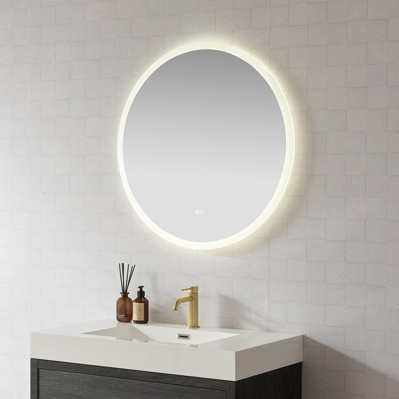 Vinnova 803832C-LED-AC Moscow 32" W x 32" H Circular Aluminum Frameless LED Wall Mount Bathroom Vanity Mirror