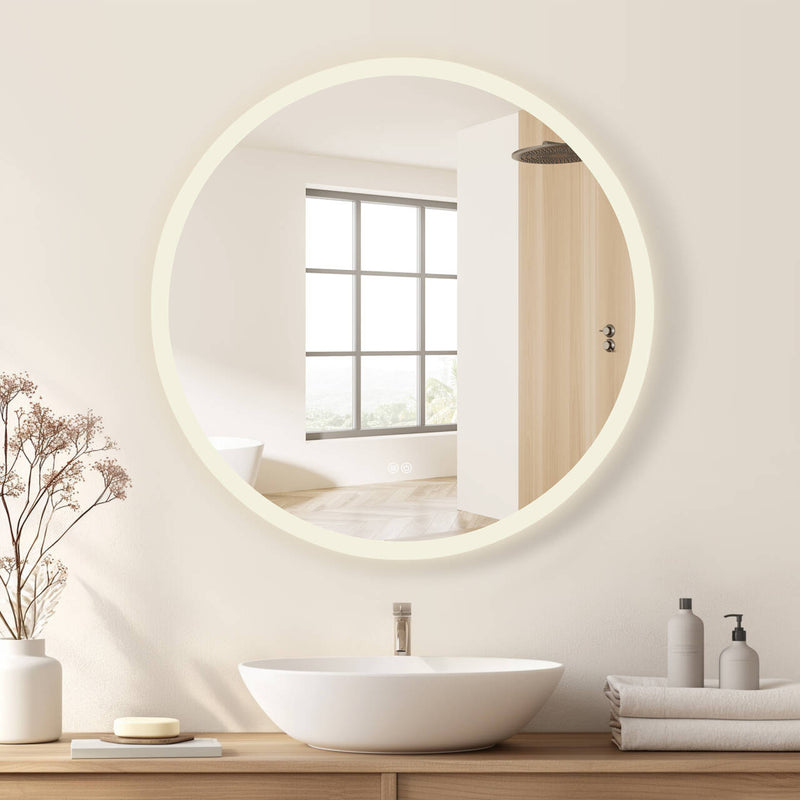 Vinnova 803832C-LED-AC Moscow 32" W x 32" H Circular Aluminum Frameless LED Wall Mount Bathroom Vanity Mirror