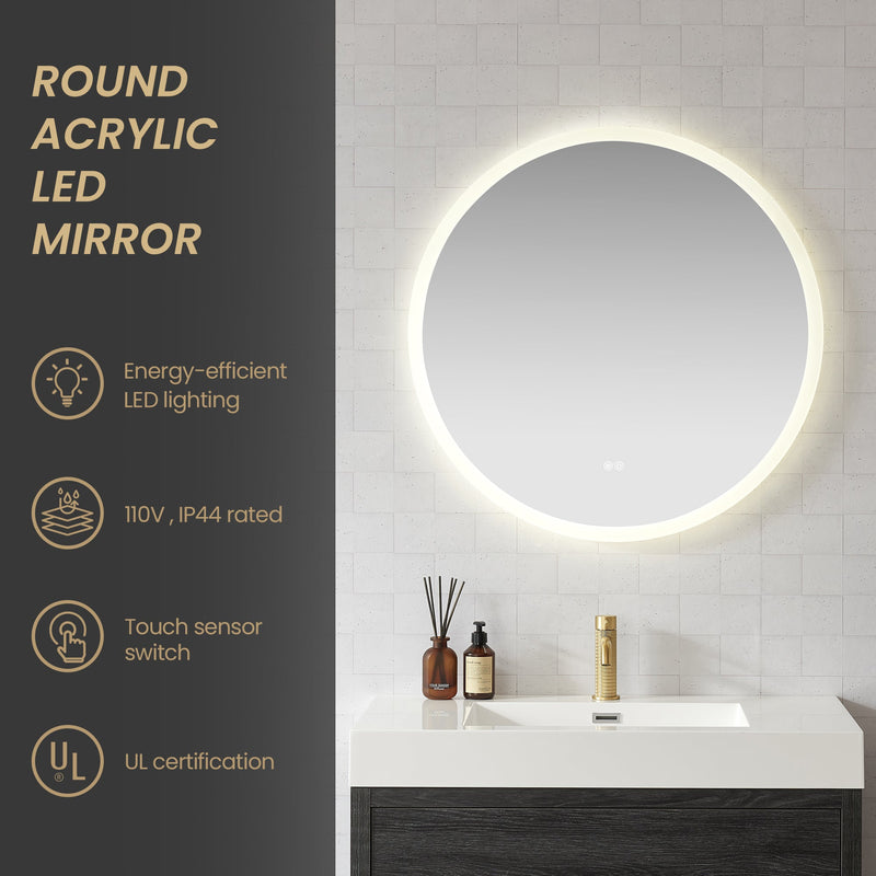 Vinnova 803832C-LED-AC Moscow 32" W x 32" H Circular Aluminum Frameless LED Wall Mount Bathroom Vanity Mirror