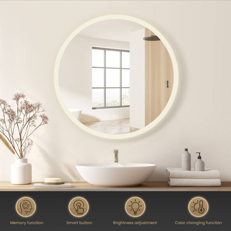 Vinnova 803832C-LED-AC Moscow 32" W x 32" H Circular Aluminum Frameless LED Wall Mount Bathroom Vanity Mirror