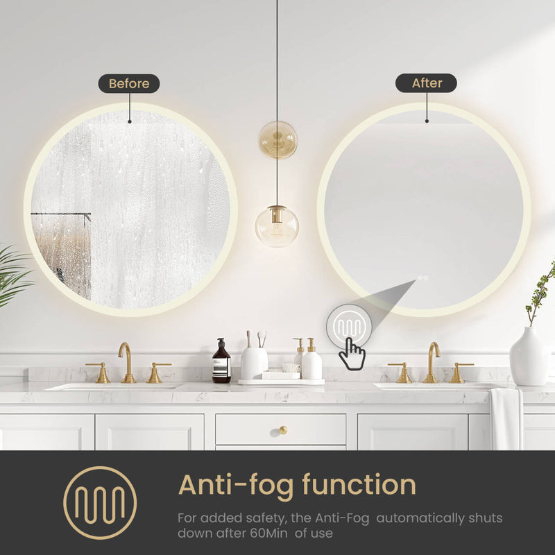 Vinnova 803832C-LED-AC Moscow 32" W x 32" H Circular Aluminum Frameless LED Wall Mount Bathroom Vanity Mirror