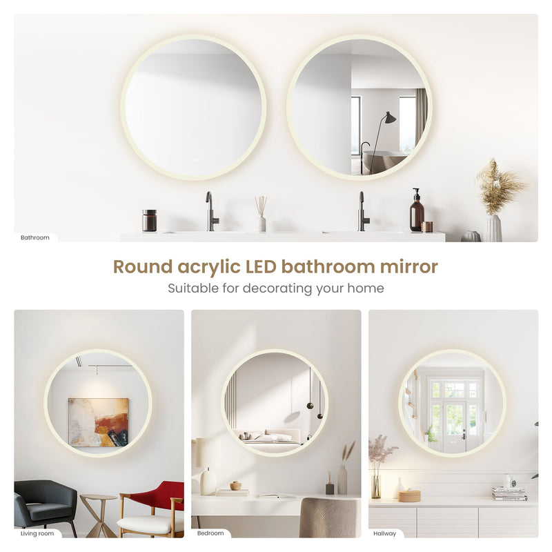 Vinnova 803836C-LED-AC Moscow 36" W x 36" H Circular Aluminum Frameless LED Wall Mount Bathroom Vanity Mirror