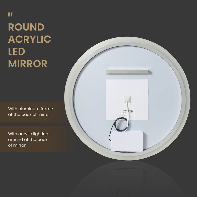 Vinnova 803836C-LED-AC Moscow 36" W x 36" H Circular Aluminum Frameless LED Wall Mount Bathroom Vanity Mirror