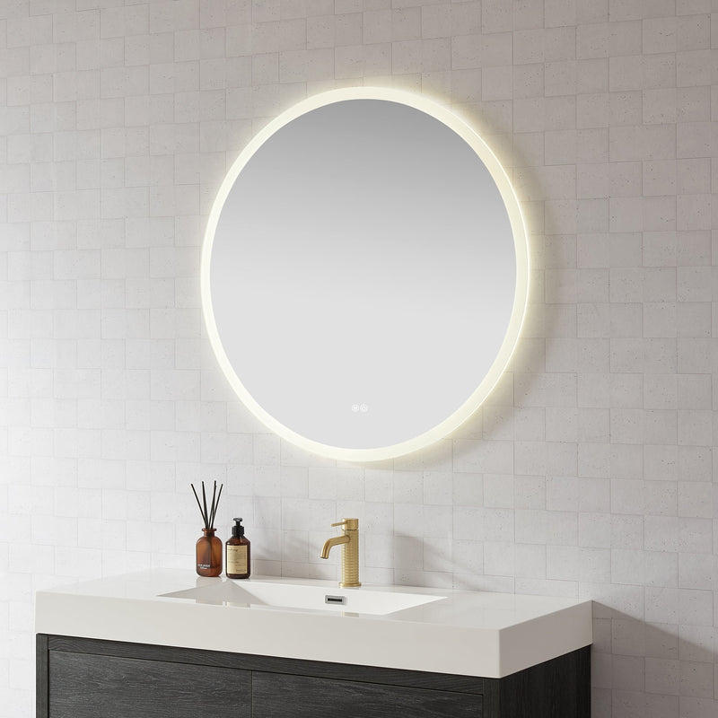 Vinnova 803836C-LED-AC Moscow 36" W x 36" H Circular Aluminum Frameless LED Wall Mount Bathroom Vanity Mirror