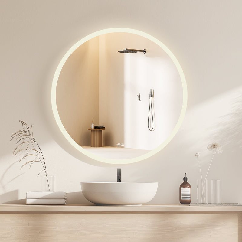 Vinnova 803836C-LED-AC Moscow 36" W x 36" H Circular Aluminum Frameless LED Wall Mount Bathroom Vanity Mirror