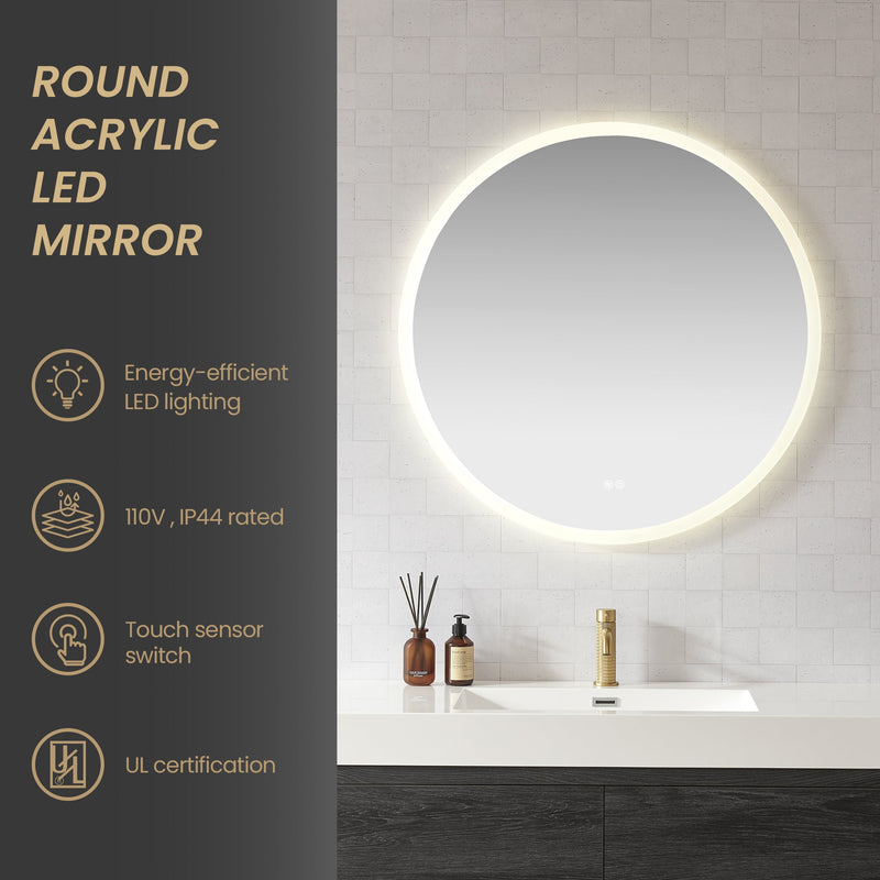 Vinnova 803836C-LED-AC Moscow 36" W x 36" H Circular Aluminum Frameless LED Wall Mount Bathroom Vanity Mirror