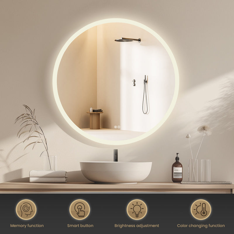 Vinnova 803836C-LED-AC Moscow 36" W x 36" H Circular Aluminum Frameless LED Wall Mount Bathroom Vanity Mirror