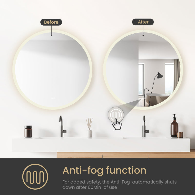 Vinnova 803836C-LED-AC Moscow 36" W x 36" H Circular Aluminum Frameless LED Wall Mount Bathroom Vanity Mirror