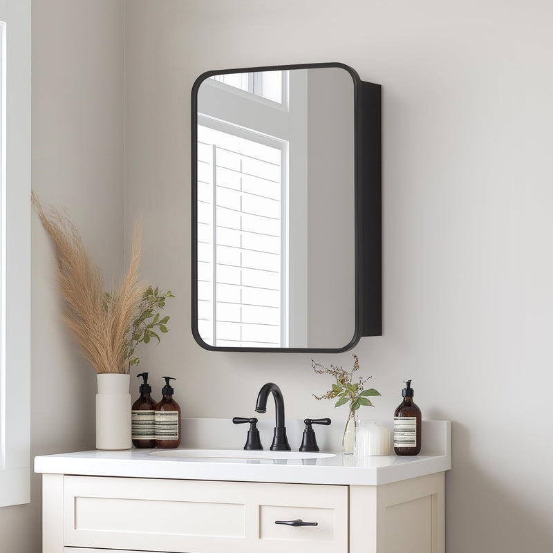 Vinnova 804216-MCB-BB Talayuela 16"W x 24"H Rectangular Aluminum Framed Medicine Cabinet in Brushed Black