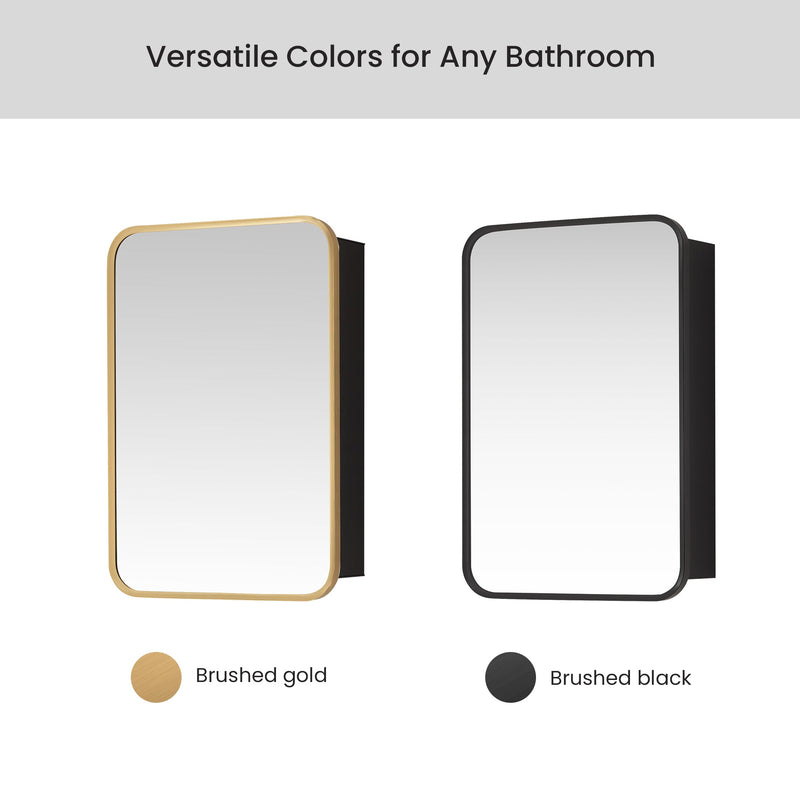 Vinnova 804216-MCB-BB Talayuela 16"W x 24"H Rectangular Aluminum Framed Medicine Cabinet in Brushed Black