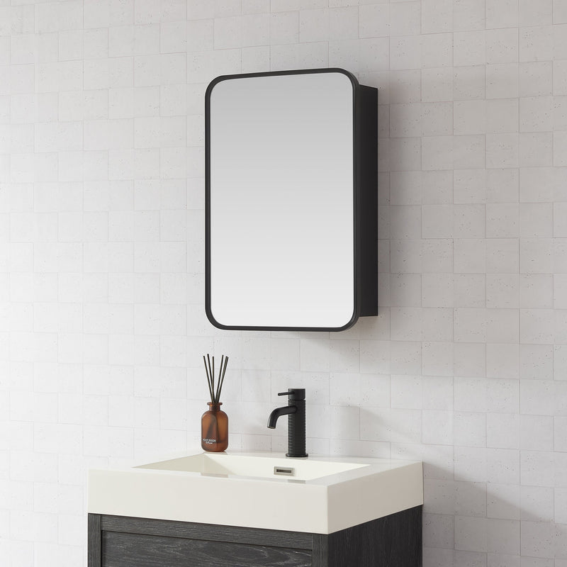 Vinnova 804216-MCB-BB Talayuela 16"W x 24"H Rectangular Aluminum Framed Medicine Cabinet in Brushed Black