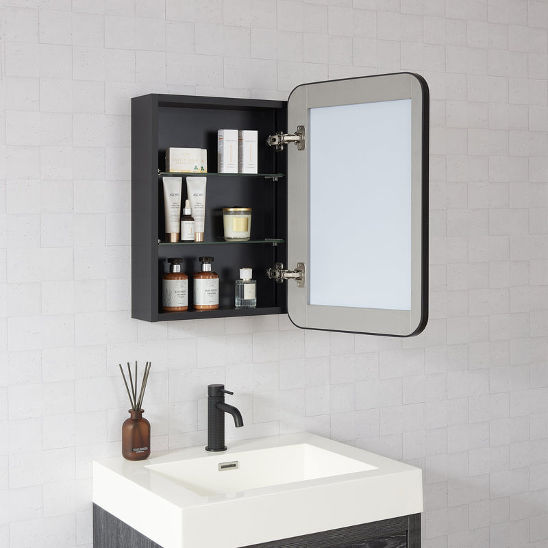 Vinnova 804216-MCB-BB Talayuela 16"W x 24"H Rectangular Aluminum Framed Medicine Cabinet in Brushed Black