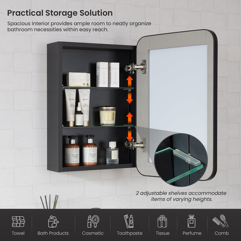 Vinnova 804216-MCB-BB Talayuela 16"W x 24"H Rectangular Aluminum Framed Medicine Cabinet in Brushed Black