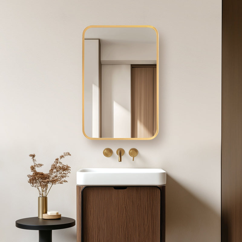Vinnova 804216-MCB-BG Talayuela 16"W x 24"H Rectangular Aluminum Framed Medicine Cabinet in Brushed Gold