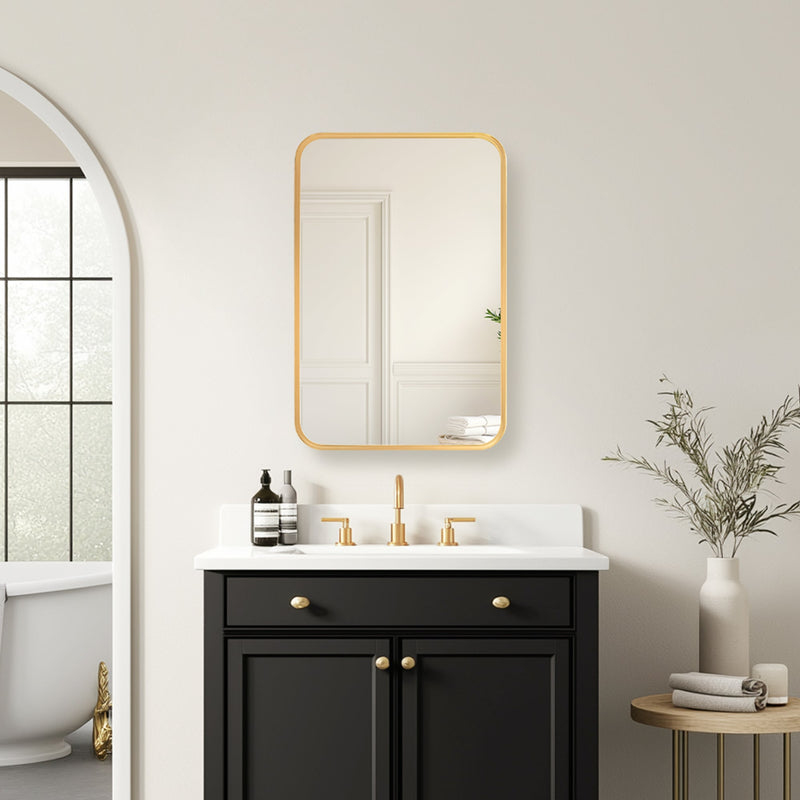 Vinnova 804216-MCB-BG Talayuela 16"W x 24"H Rectangular Aluminum Framed Medicine Cabinet in Brushed Gold