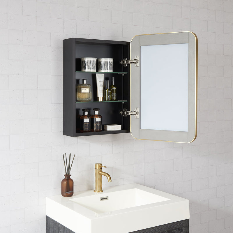 Vinnova 804216-MCB-BG Talayuela 16"W x 24"H Rectangular Aluminum Framed Medicine Cabinet in Brushed Gold