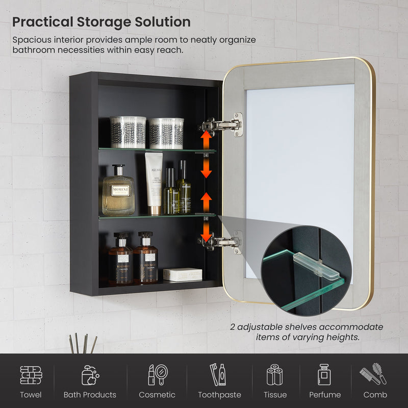 Vinnova 804216-MCB-BG Talayuela 16"W x 24"H Rectangular Aluminum Framed Medicine Cabinet in Brushed Gold