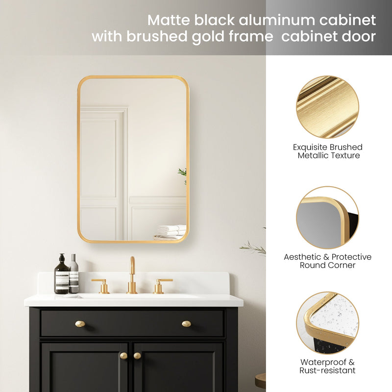 Vinnova 804216-MCB-BG Talayuela 16"W x 24"H Rectangular Aluminum Framed Medicine Cabinet in Brushed Gold