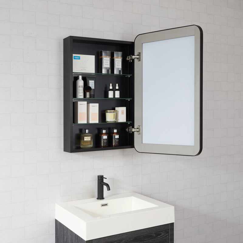 Vinnova 804220-MCB-BB Talayuela 20"W x 32"H Rectangular Aluminum Framed Medicine Cabinet in Brushed Black