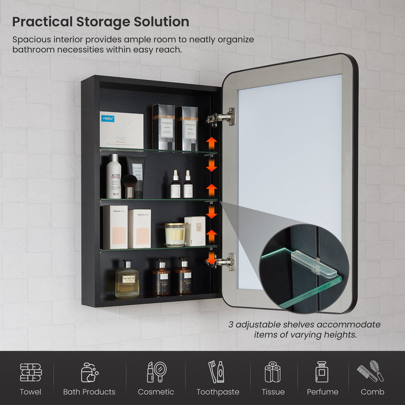 Vinnova 804220-MCB-BB Talayuela 20"W x 32"H Rectangular Aluminum Framed Medicine Cabinet in Brushed Black