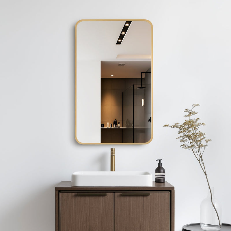 Vinnova 804220-MCB-BG Talayuela 20"W x 32"H Rectangular Aluminum Framed Medicine Cabinet in Brushed Gold