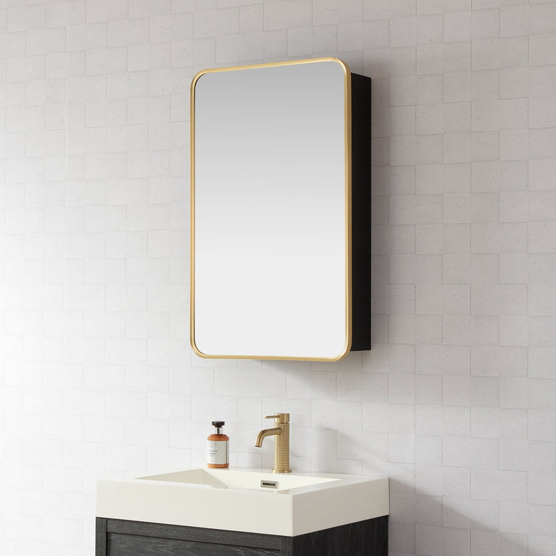 Vinnova 804220-MCB-BG Talayuela 20"W x 32"H Rectangular Aluminum Framed Medicine Cabinet in Brushed Gold