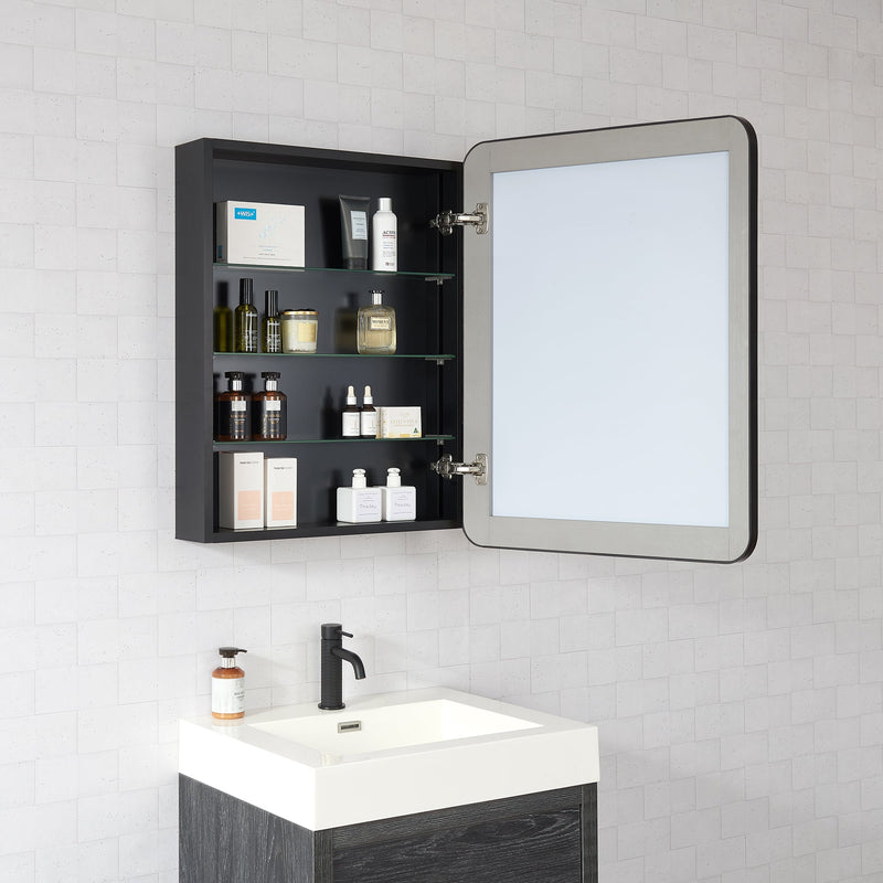 Vinnova 804224-MCB-BB Talayuela 24"W x 32"H Rectangular Aluminum Framed Medicine Cabinet in Brushed Black