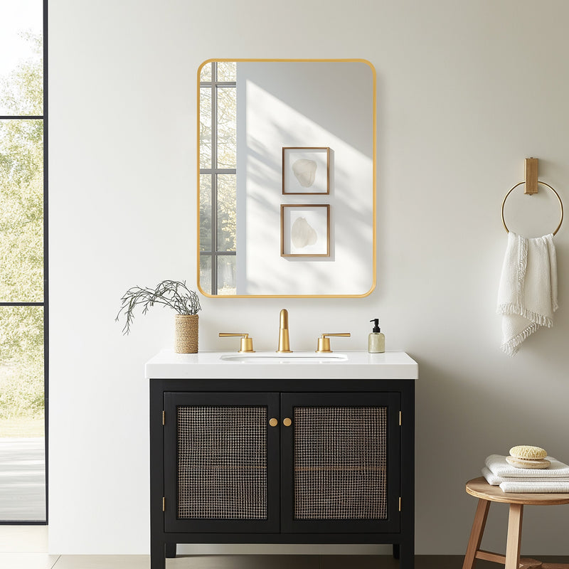 Vinnova 804224-MCB-BG Talayuela 24"W x 32"H Rectangular Aluminum Framed Medicine Cabinet in Brushed Gold