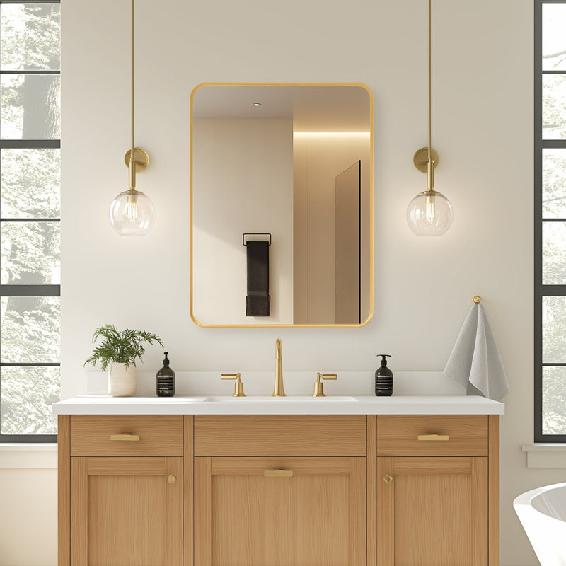 Vinnova 804224-MCB-BG Talayuela 24"W x 32"H Rectangular Aluminum Framed Medicine Cabinet in Brushed Gold