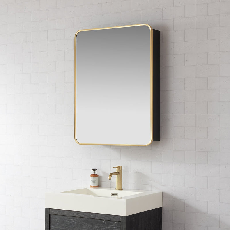 Vinnova 804224-MCB-BG Talayuela 24"W x 32"H Rectangular Aluminum Framed Medicine Cabinet in Brushed Gold
