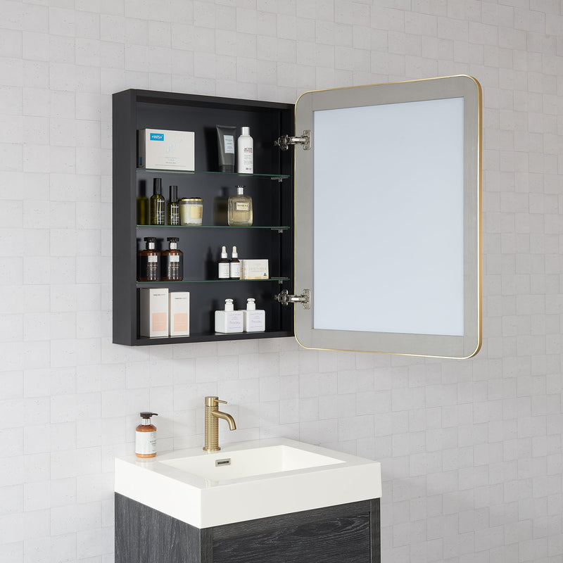 Vinnova 804224-MCB-BG Talayuela 24"W x 32"H Rectangular Aluminum Framed Medicine Cabinet in Brushed Gold