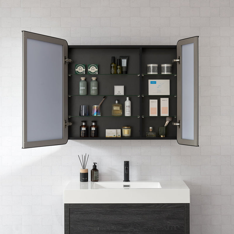 Vinnova 804236-MCB-BB Talayuela 36"W x 32"H Rectangular Aluminum Framed Medicine Cabinet in Brushed Black