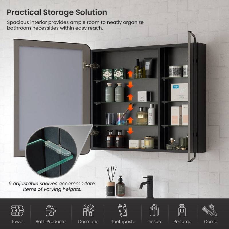 Vinnova 804236-MCB-BB Talayuela 36"W x 32"H Rectangular Aluminum Framed Medicine Cabinet in Brushed Black