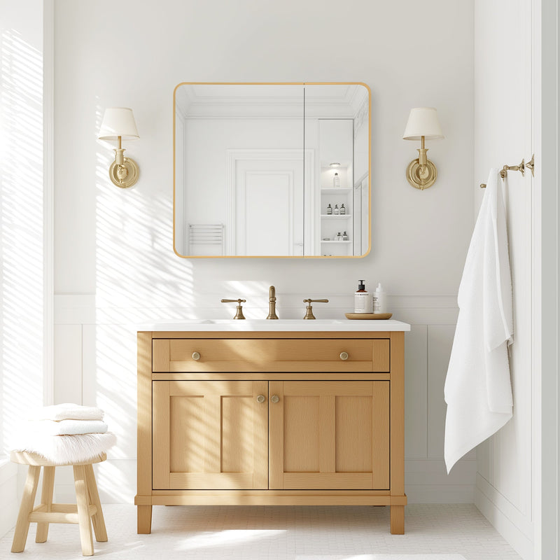 Vinnova 804236-MCB-BG Talayuela 36"W x 32"H Rectangular Aluminum Framed Medicine Cabinet in Brushed Gold