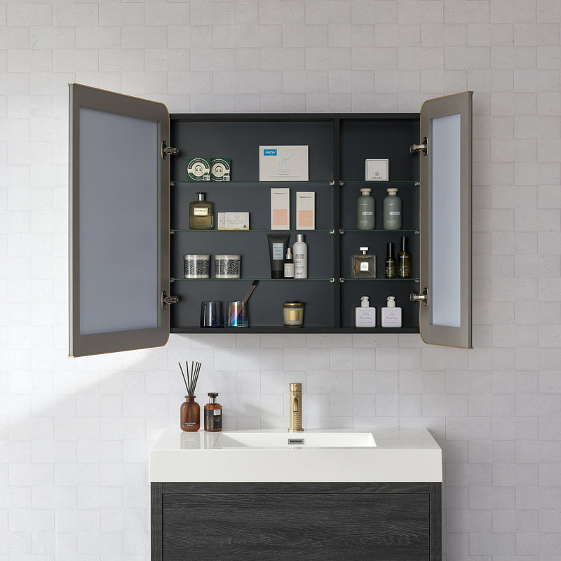 Vinnova 804236-MCB-BG Talayuela 36"W x 32"H Rectangular Aluminum Framed Medicine Cabinet in Brushed Gold