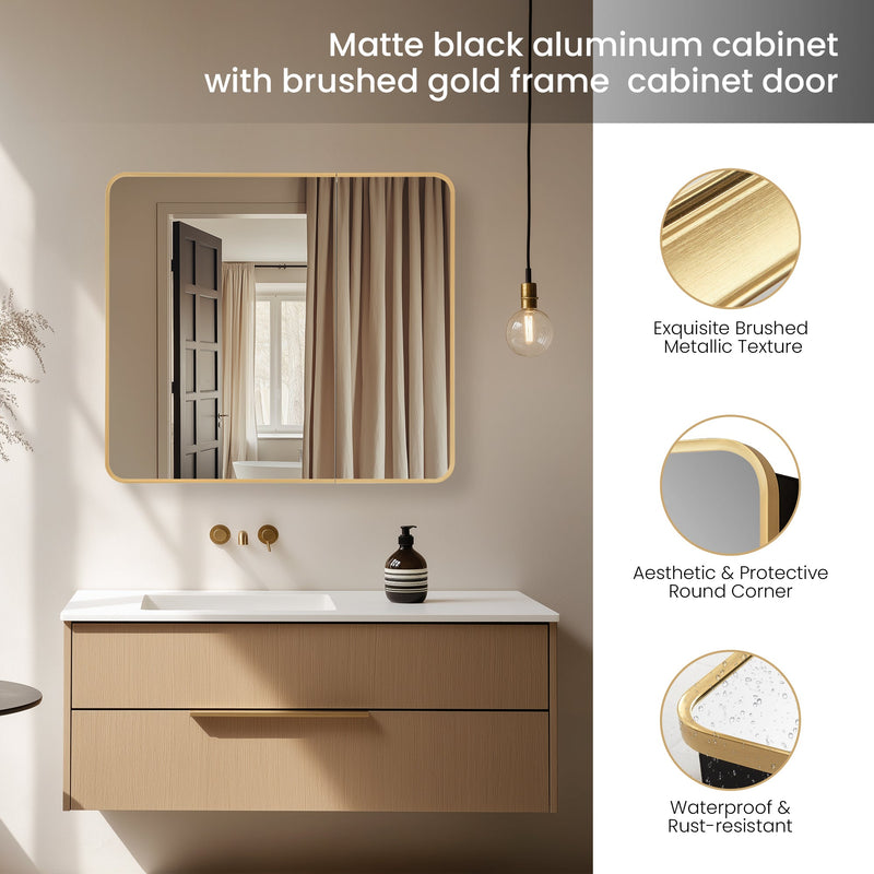 Vinnova 804236-MCB-BG Talayuela 36"W x 32"H Rectangular Aluminum Framed Medicine Cabinet in Brushed Gold
