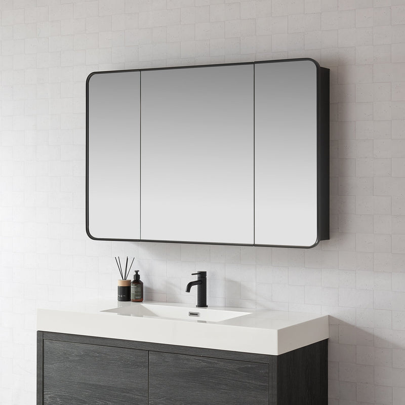 Vinnova 804248-MCB-BB Talayuela 48"W x 32"H Rectangular Aluminum Framed Medicine Cabinet in Brushed Black