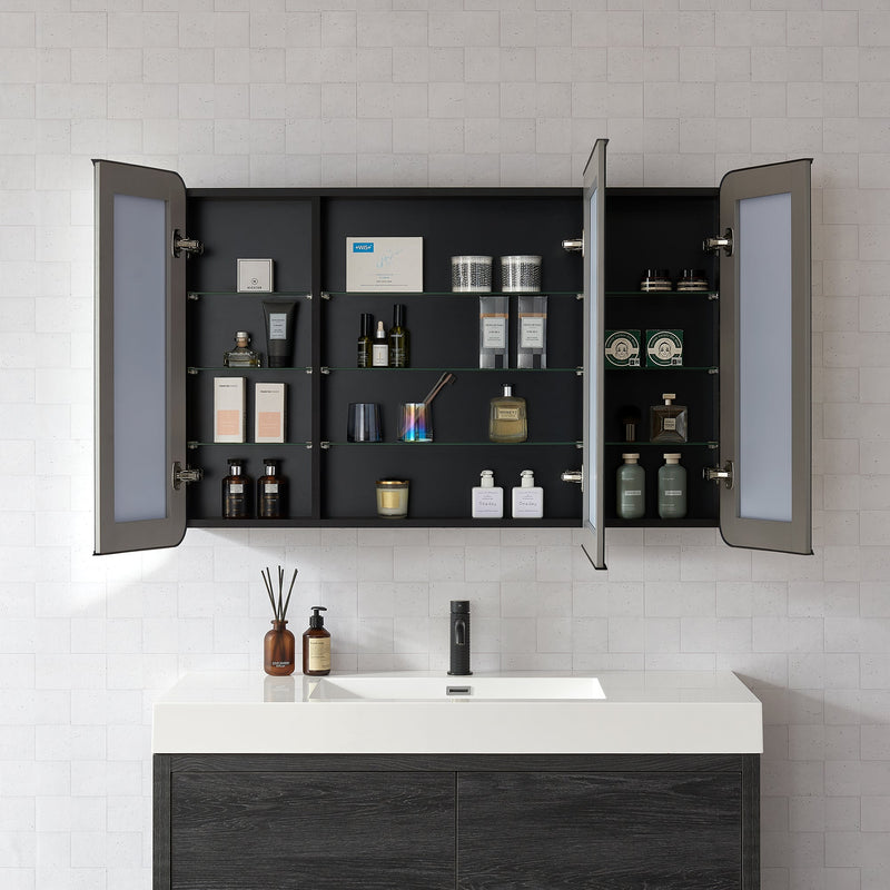 Vinnova 804248-MCB-BB Talayuela 48"W x 32"H Rectangular Aluminum Framed Medicine Cabinet in Brushed Black