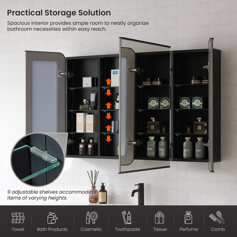 Vinnova 804248-MCB-BB Talayuela 48"W x 32"H Rectangular Aluminum Framed Medicine Cabinet in Brushed Black