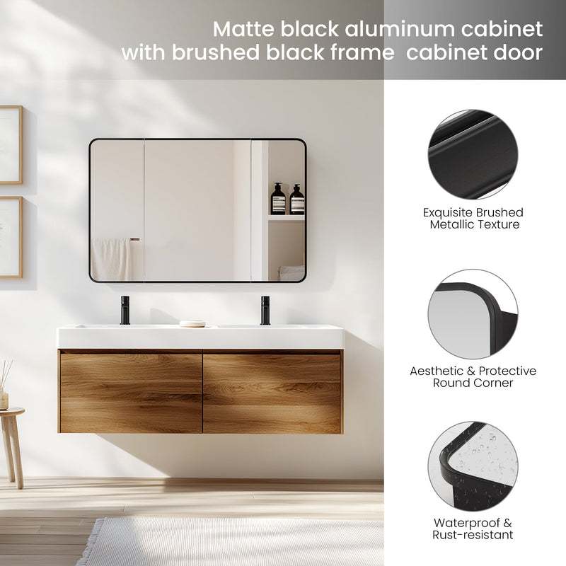 Vinnova 804248-MCB-BB Talayuela 48"W x 32"H Rectangular Aluminum Framed Medicine Cabinet in Brushed Black