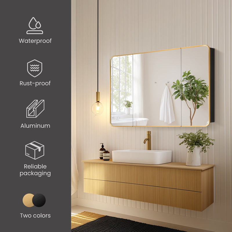 Vinnova 804248-MCB-BG Talayuela 48"W x 32"H Rectangular Aluminum Framed Medicine Cabinet in Brushed Gold