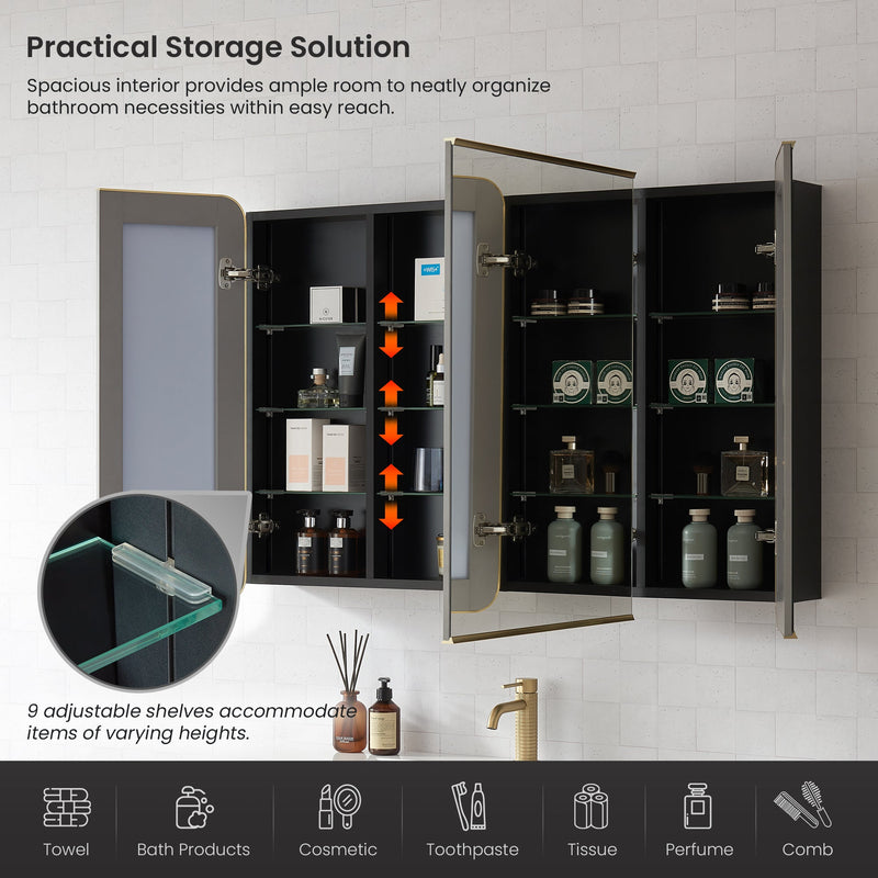 Vinnova 804248-MCB-BG Talayuela 48"W x 32"H Rectangular Aluminum Framed Medicine Cabinet in Brushed Gold