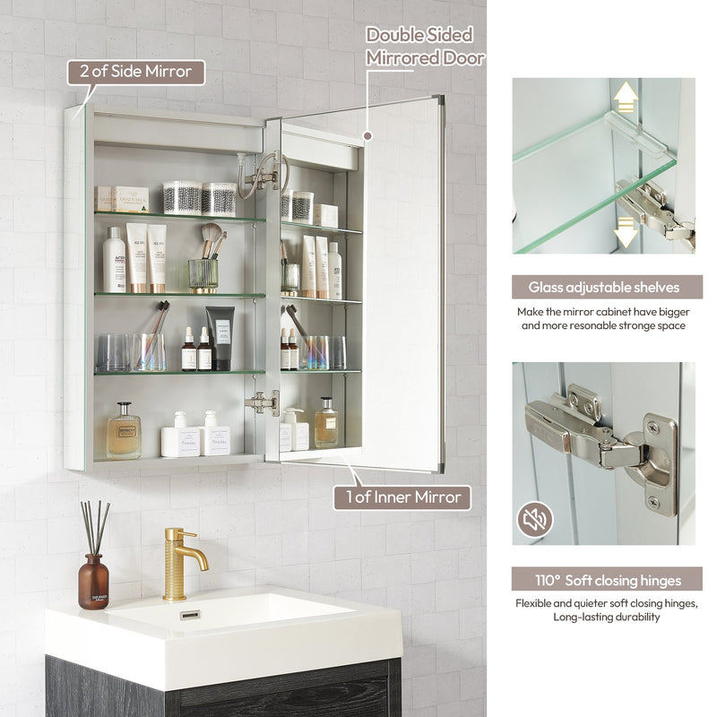Vinnova 804320R-LED-MC Santona 20" W x 32" H Rectangular Medicine Cabinet with Aluminum Frameless LED Mirror