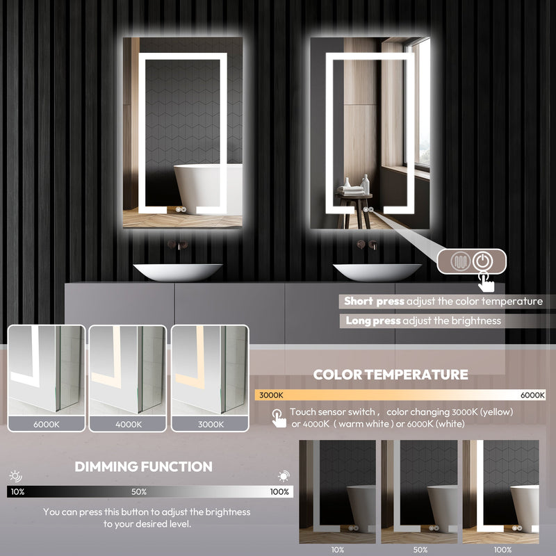 Vinnova 804320R-LED-MC Santona 20" W x 32" H Rectangular Medicine Cabinet with Aluminum Frameless LED Mirror