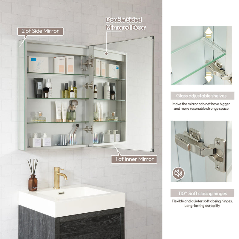 Vinnova 804324R-LED-MC Santona 24" W x 32" H Rectangular Medicine Cabinet with Aluminum Frameless LED Mirror