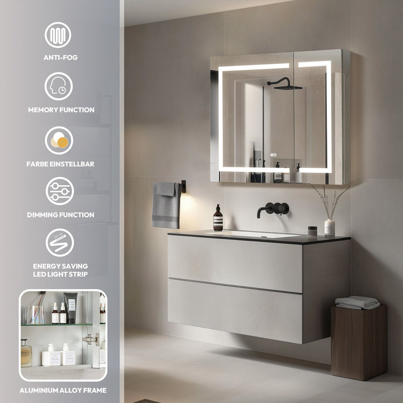 Vinnova 804336R-LED-MC Santona 36" W x 32" H Rectangular Medicine Cabinet with Aluminum Frameless LED Mirror