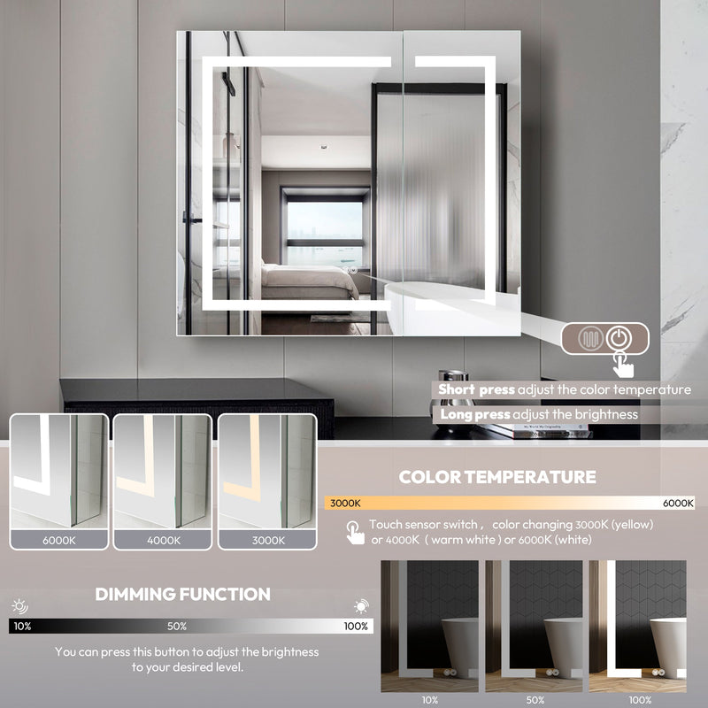 Vinnova 804336R-LED-MC Santona 36" W x 32" H Rectangular Medicine Cabinet with Aluminum Frameless LED Mirror